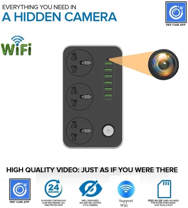 Spy Camera (4K HD Wireless Hidden 3 Port Switch Board Camera Micro Mini Spy Cam Watch Live 24 Hrs Smallest Wi-Fi Security Cameras Portable Nanny Cam Baby Monitor) - Image 2